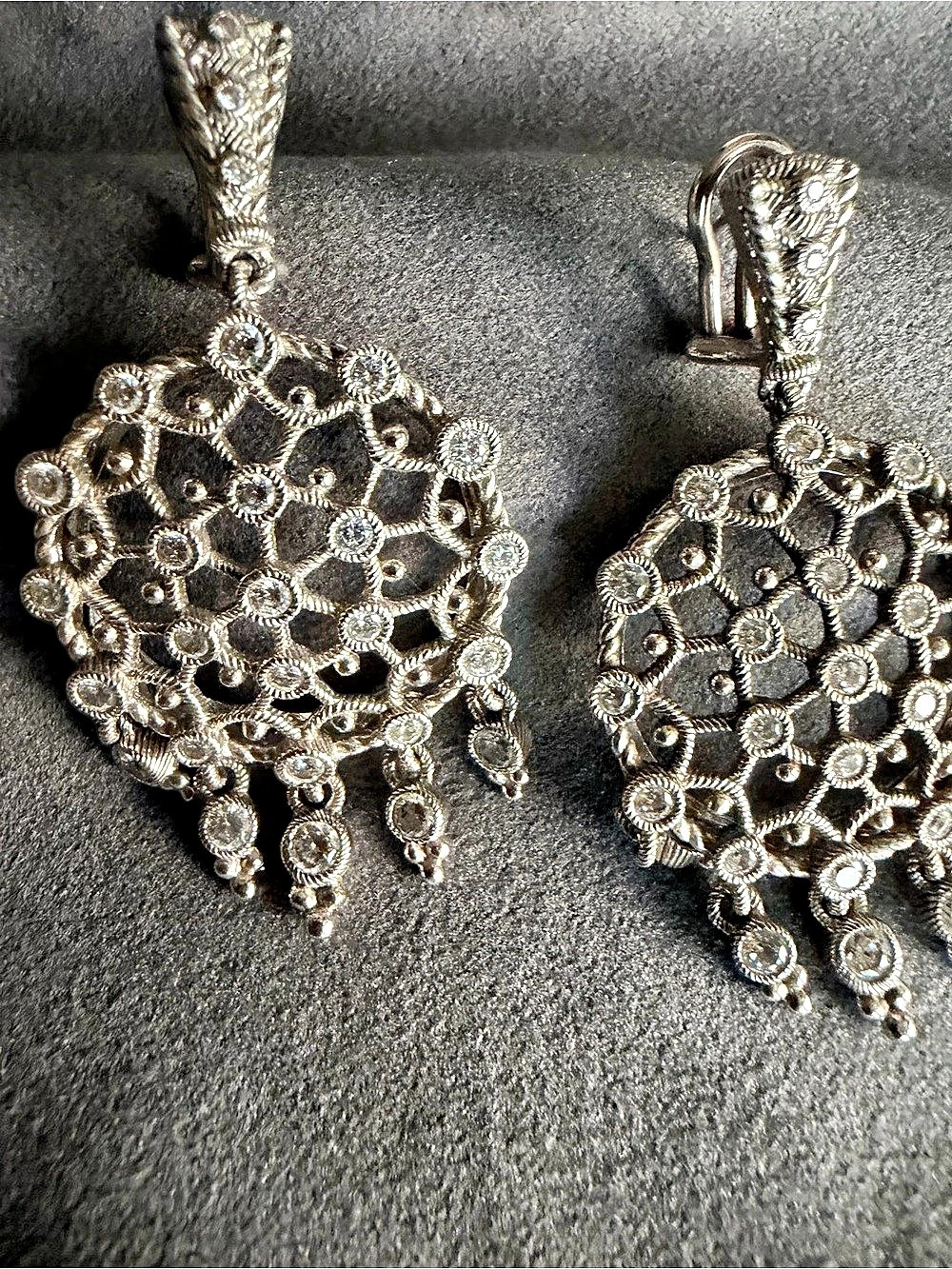 Judith Ripka Dreamcatcher Sterling Silver CZ Chandelier Earrings